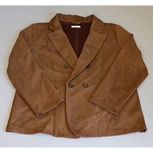 Faux Suede Double Breasted Blazer Jacket Career Office Plus Size 2X/3X? Brown